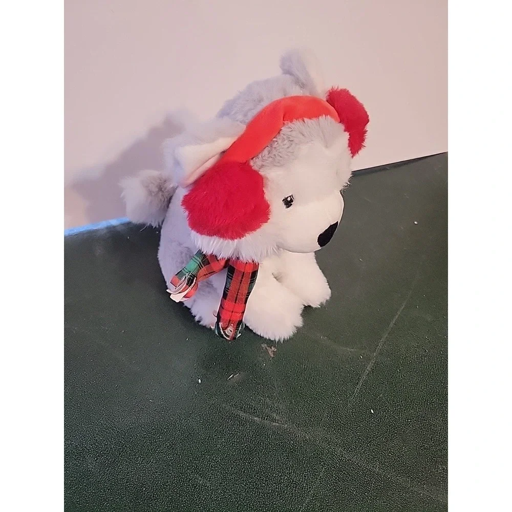 American Greetings‎ Christmas Puppy Dog Plush Animal Toy plaid scarf earmuffs